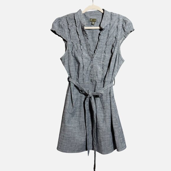 Anthropologie Fei Chambray Ruffle Belted Mini Dress Womens Size XL Modern - Picture 1 of 9